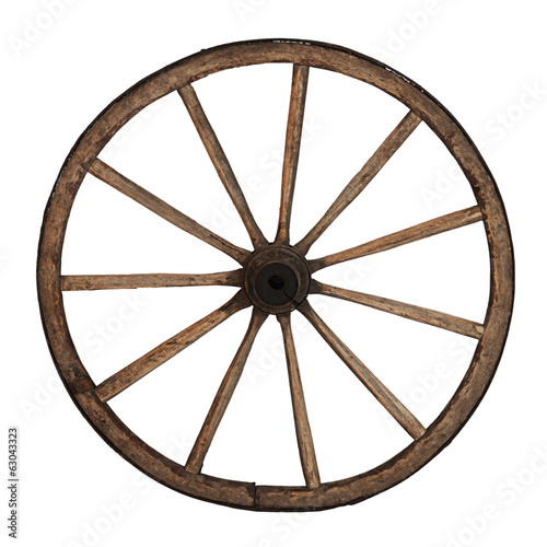 Old wooden wheel isolated on white