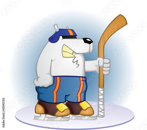 Polar Bear Hockey Player Cartoon Character