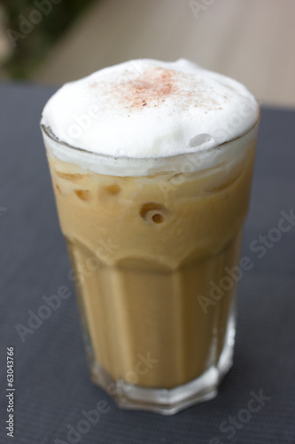 Iced coffee cappuccino with soft cream.