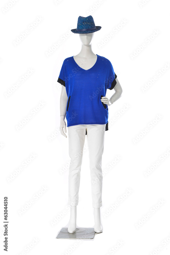 full-length female clothing in hat on mannequin full-length female clothing in hat on mannequin