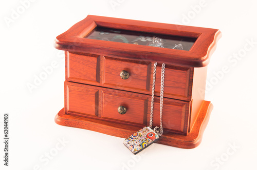 wooden casket with jewelry