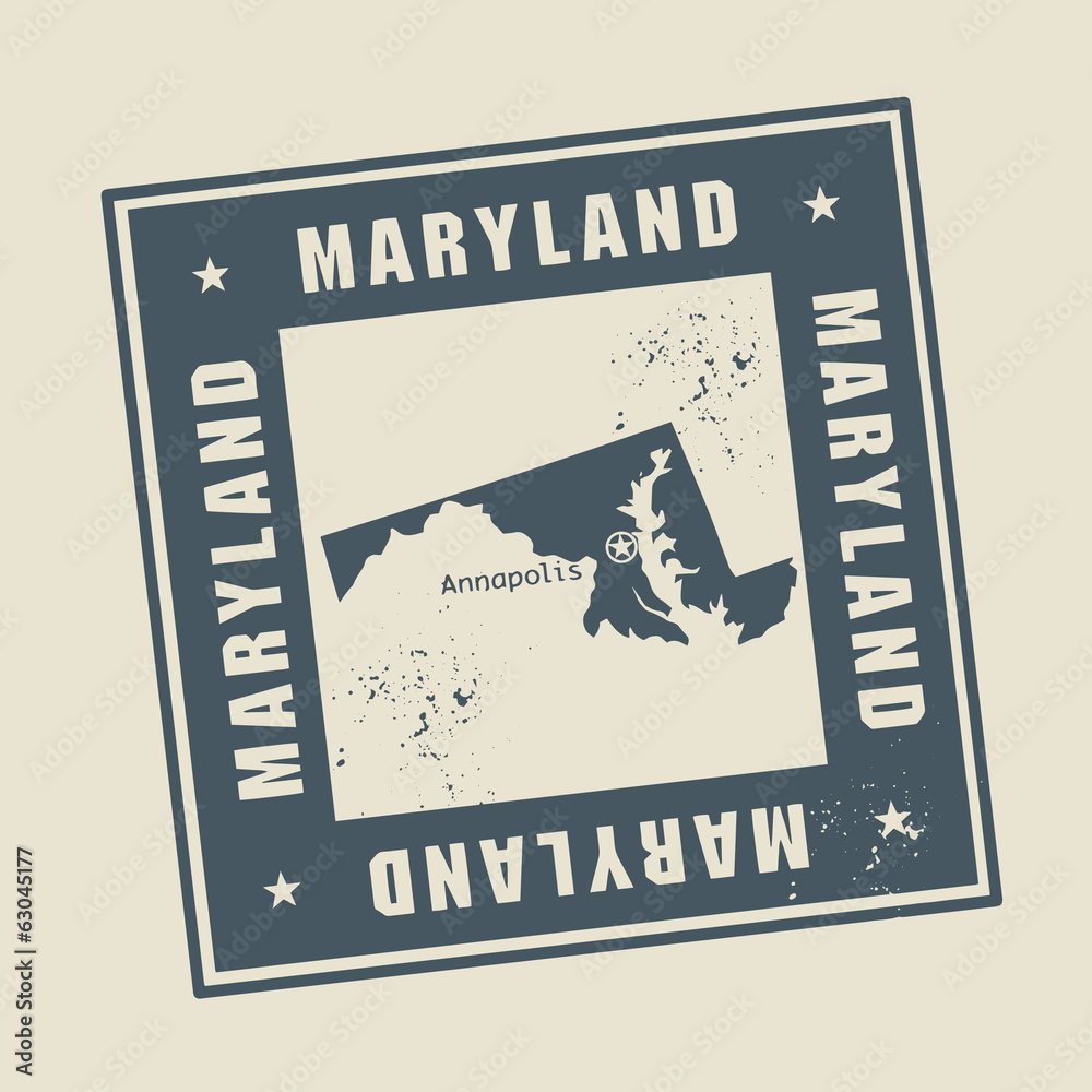 Fototapeta premium Grunge rubber stamp with name and map of Maryland, USA