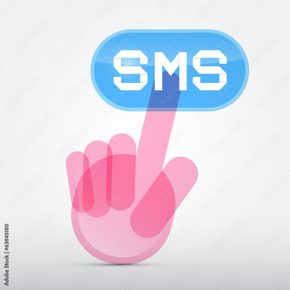 Social Media Symbol - Hand Icon Pushing SMS Button Social Media Symbol - Hand Icon Pushing SMS Button