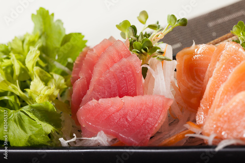 sashimi, raw fish mixed in traditional Japanese style