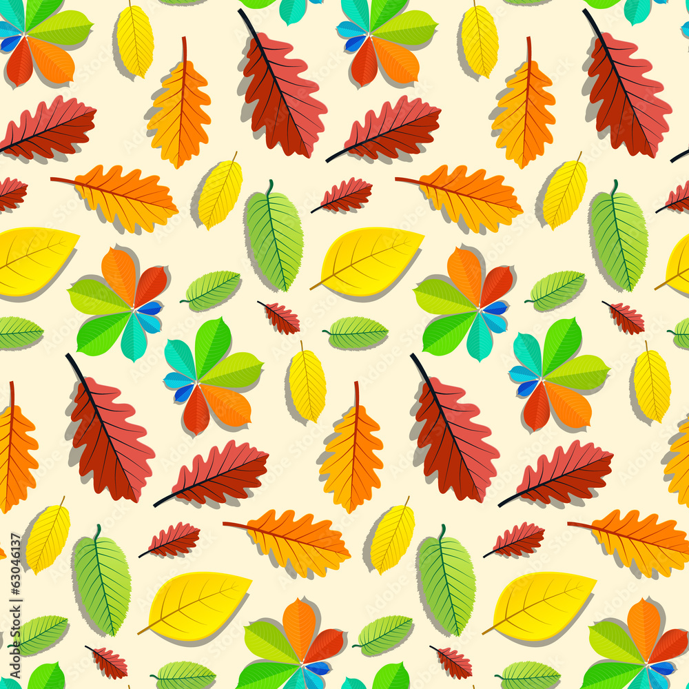 Obraz premium Colorful Vector Seamless Leaves Pattern