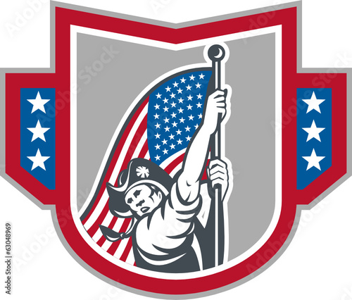 American Patriot Holding Up Stars Stripes Flag