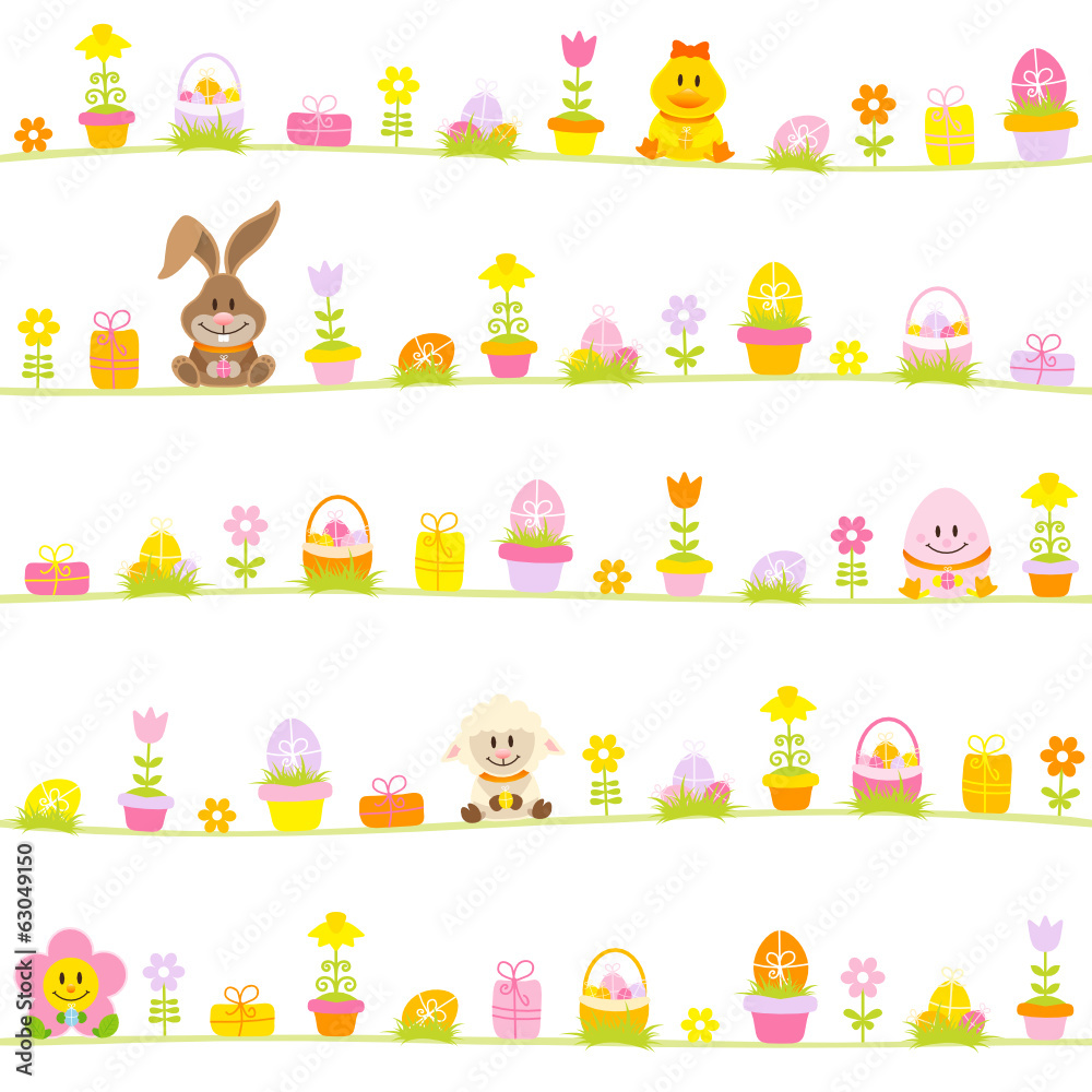 Easter Rabbit, Friends & Symbols Seamless Pattern Easter Rabbit, Friends & Symbols Seamless Pattern