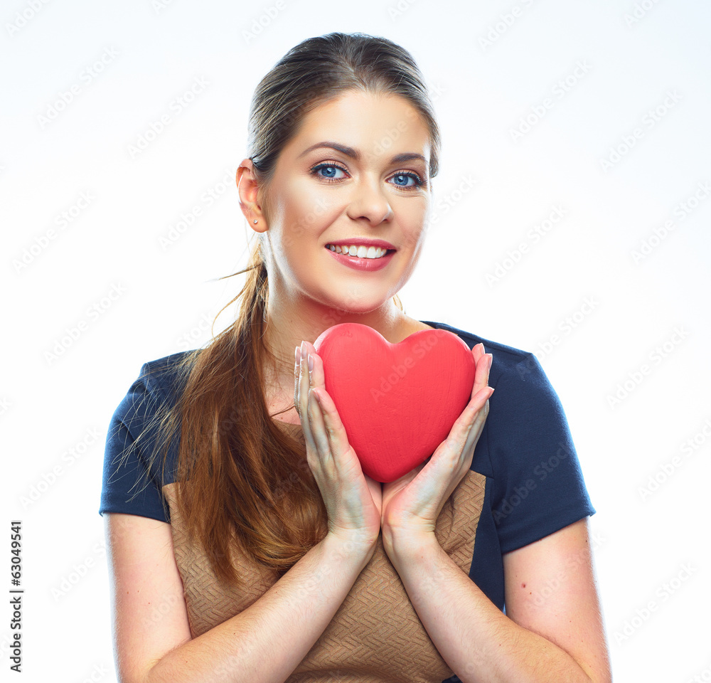 Young smiling woman hold heart. Young smiling woman hold heart.