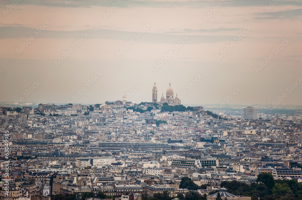 Sacre Coeur Church, skyline view Paris, France