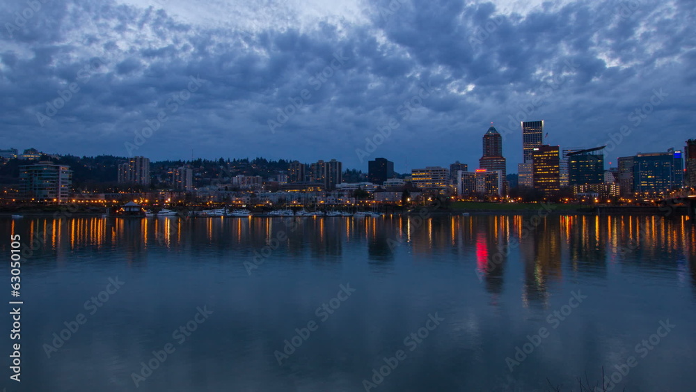 Portland Oregon Skyline at Blue Hour Dusk Time Lapse Portland Oregon Skyline at Blue Hour Dusk Time Lapse