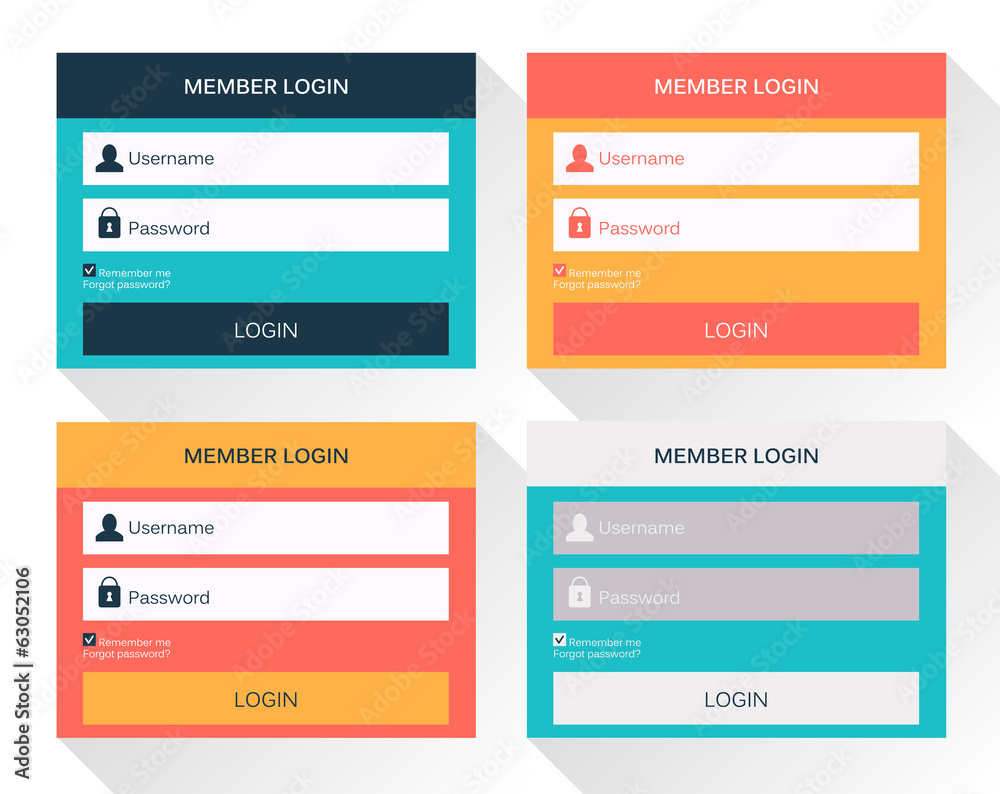 Set of website login form templates, modern flat user interface Set of website login form templates, modern flat user interface