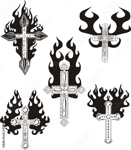 Crosses with flames