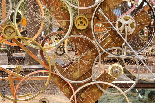 Bicycle wheels pattern decorate to background photo