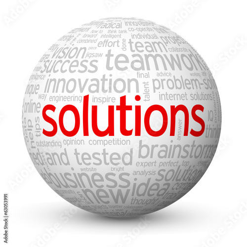 "SOLUTIONS" Tag Cloud Globe (business ideas projects innovation)