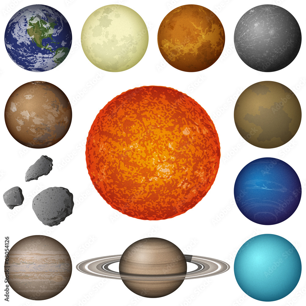 Solar System planets and moon, set