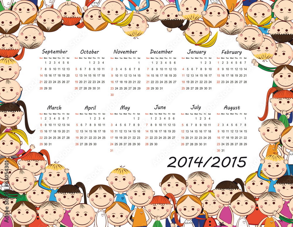 School Calendar From 14 To 15 Stock Illustration Adobe Stock