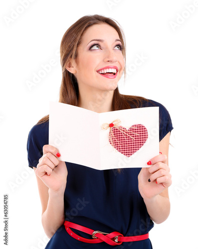 Attractive woman with postc...