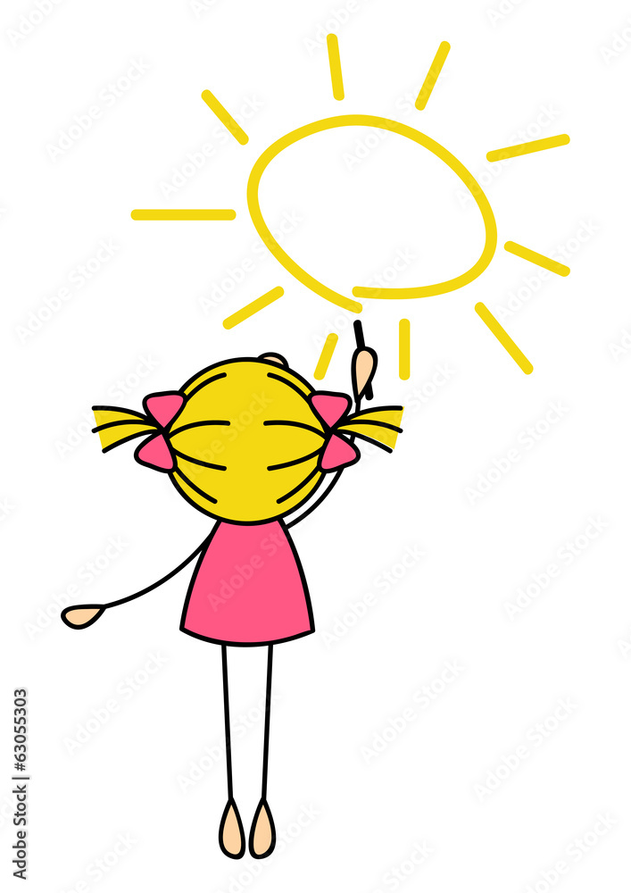 Cute little girl drawing Sun