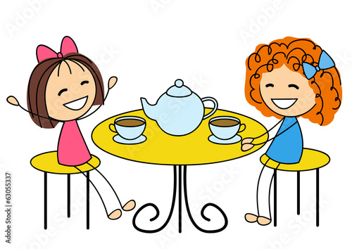 Cute little girls drinking tea