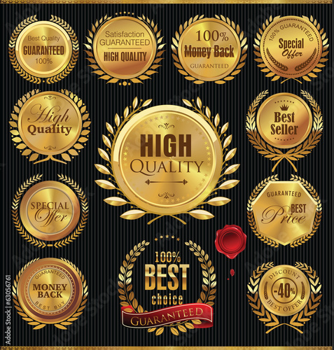 Premium quality golden medallion with laurel wreath