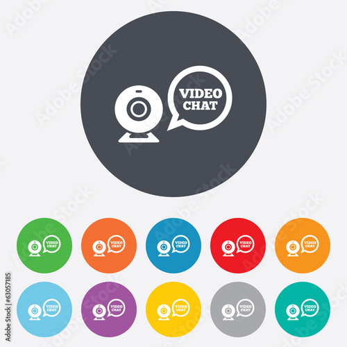 Video chat sign icon. Webcam video speech bubble
