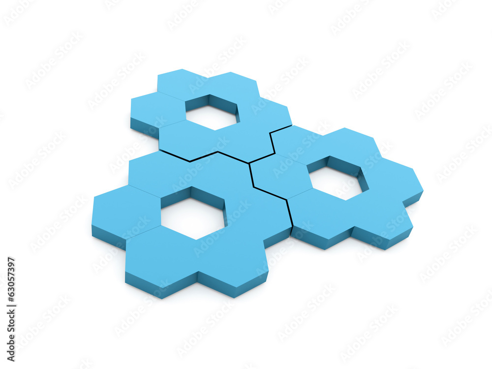Obraz premium Blue hexagonal gears isolated