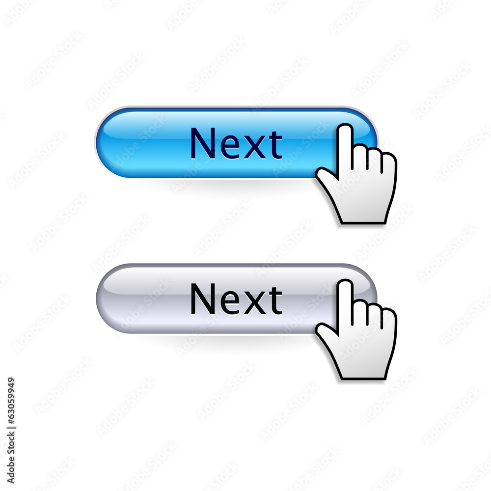 Buttons with cursor hand. Next button. Buttons with cursor hand. Next button.