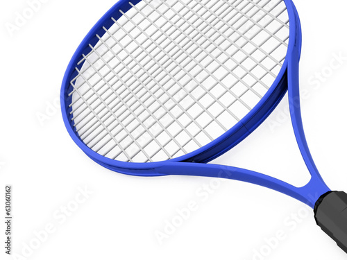 Blue tennis racket on white © pupes1