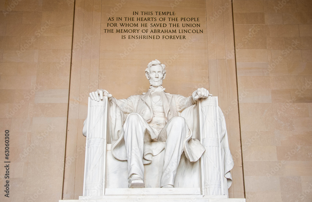 The statue of Abraham Lincoln inside Lincoln Memorial