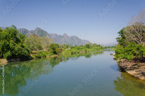 Serene landscape by the Nam Song River at Vang Vieng  Laos