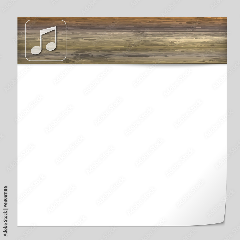 vector banner with wood texture and music icon