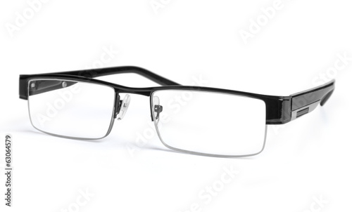 black glasses on a white background