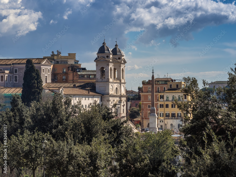 Trinita dei Monti church on top of the Spanish steps in Rome