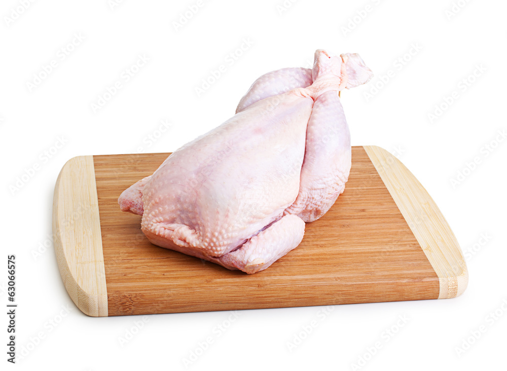 Whole fresh chicken isolated on white background.