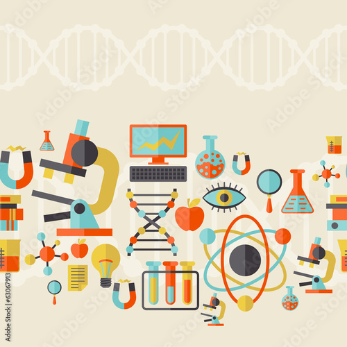 Science seamless pattern in flat design style.