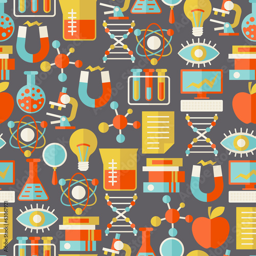 Science seamless pattern in flat design style.