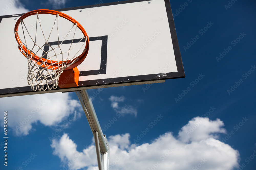 Basketball hoop against  lovely blue summer sky