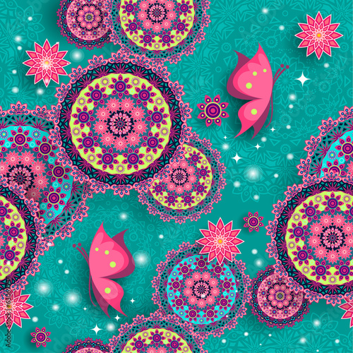 Obraz na płótnie Geometric floral pattern with lights