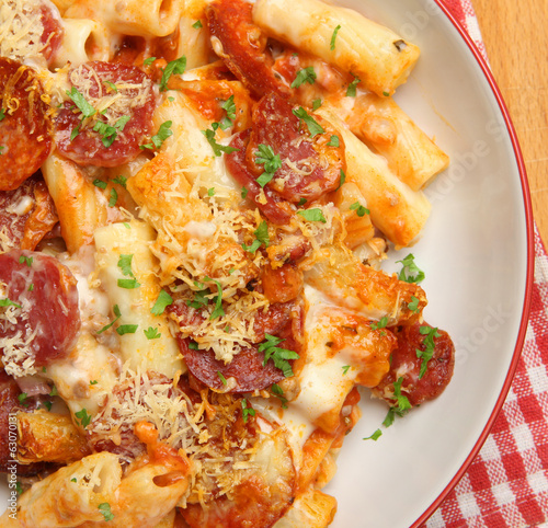 Baked Pasta with Salami Sausage and Cheese