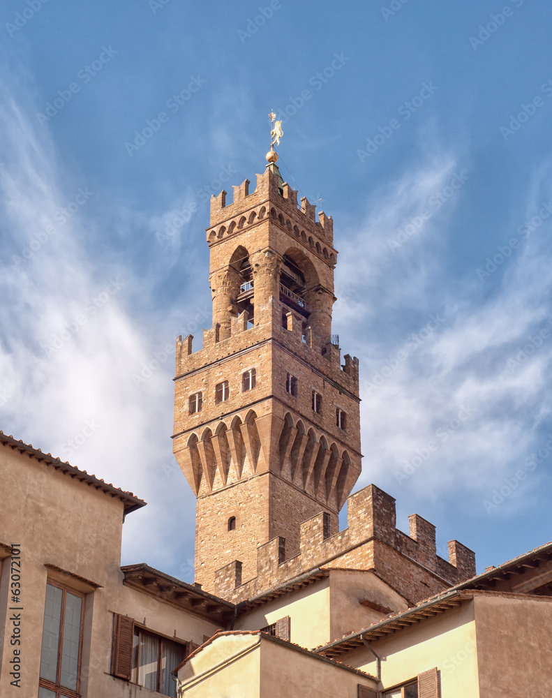 Detail of the Tower of Palazzo Vecchio, Florence, Italy