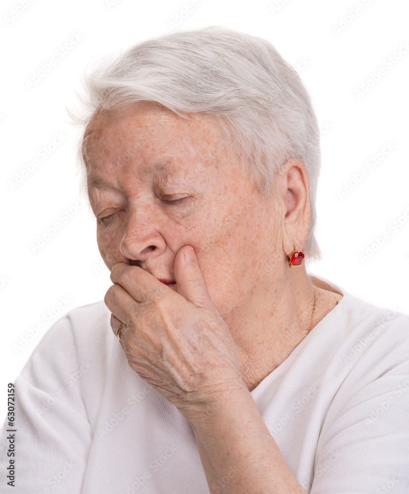 Old sick woman on a white background Old sick woman on a white background