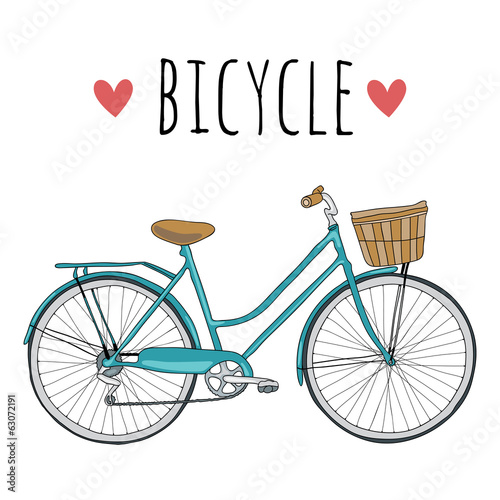 Cute vector hand drawn bicycle on white background
