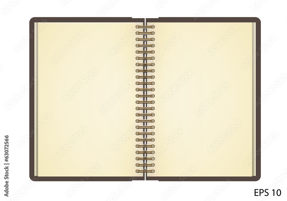 Open notebook with white page on wooden background - Vector illu Open notebook with white page on wooden background - Vector illu