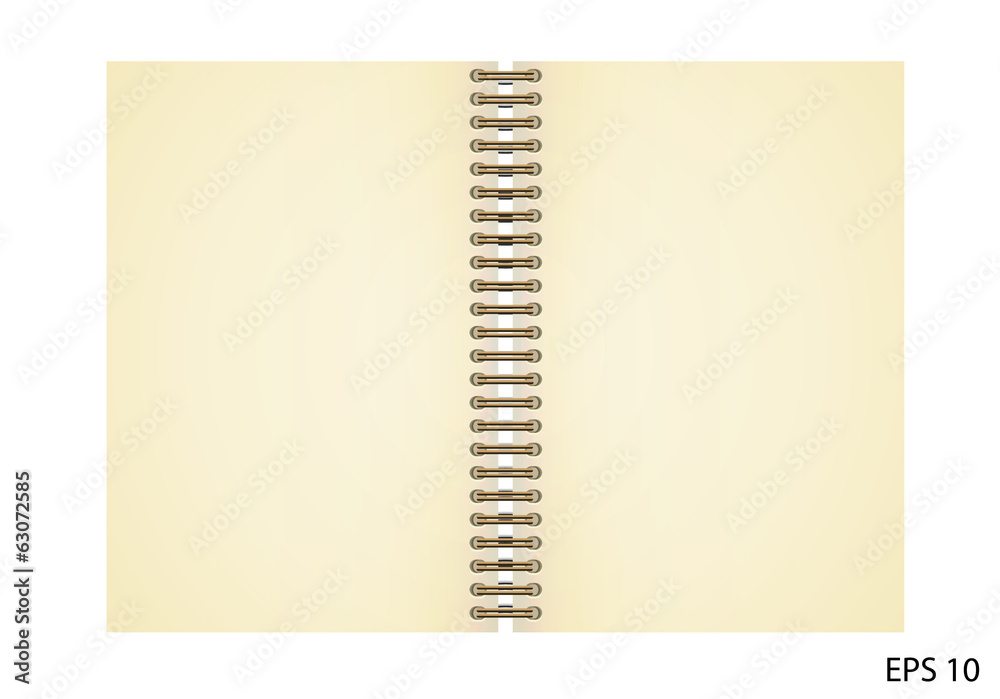 Open notebook with white page on wooden background - Vector illu