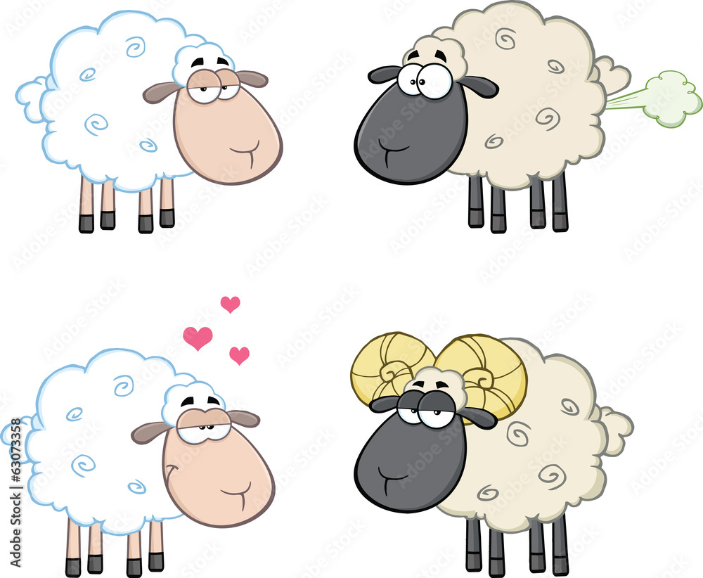 Naklejka premium Funny Sheep Cartoon Mascot Characters 4. Collection Set