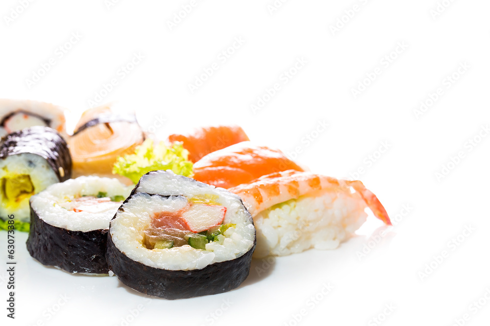 Sushi collection, isolated on white background. Sushi collection, isolated on white background.