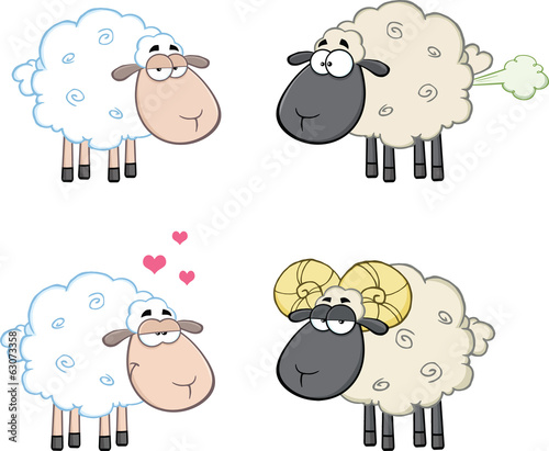 Funny Sheep Cartoon Mascot Characters 4. Collection Set