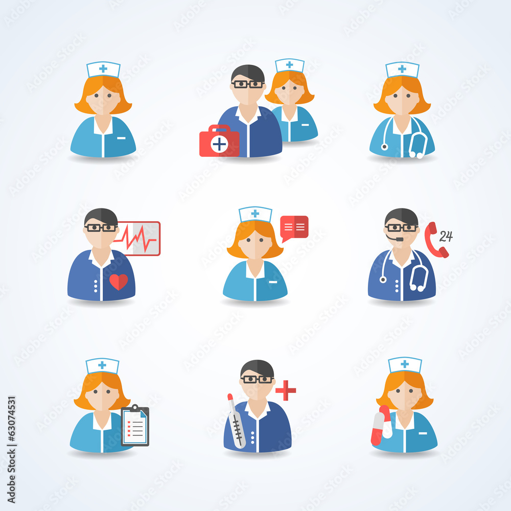 Medicine Doctors and Nurses Icons Set