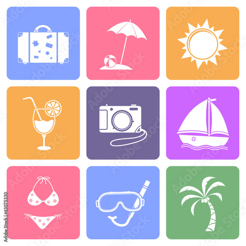 Travel icons set, flat design vector