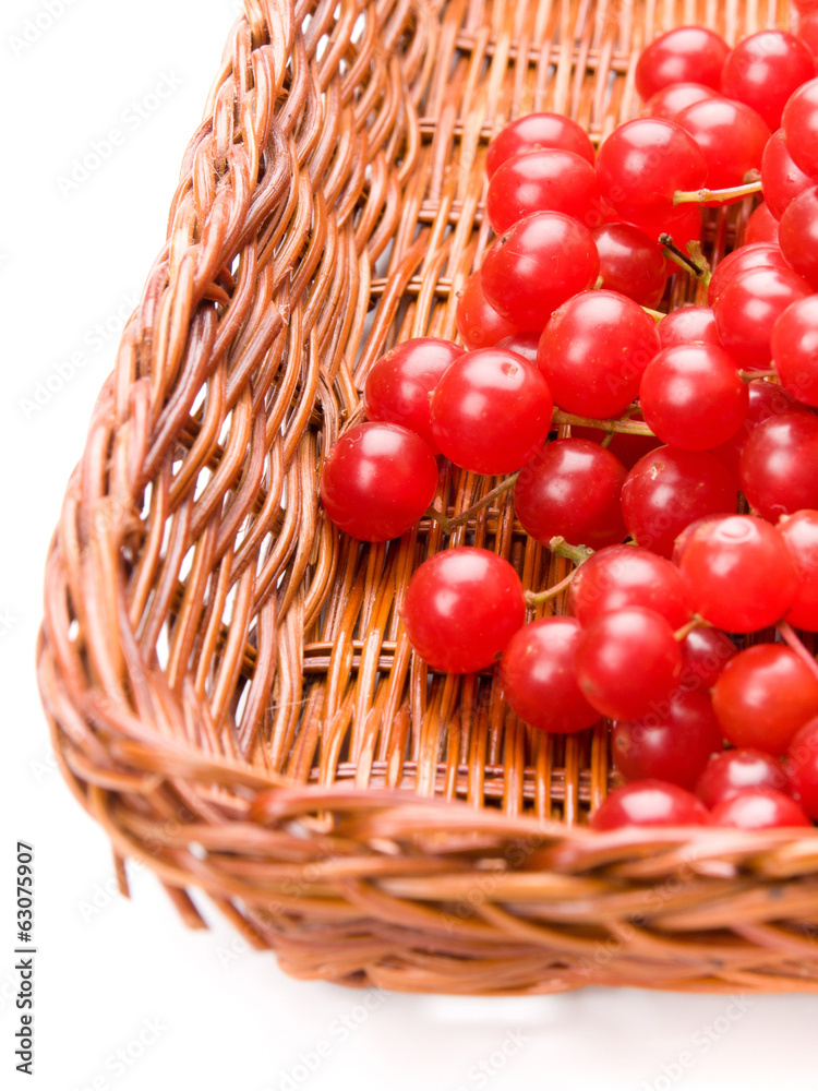 Fresh cranberries in basket isolated on white background
